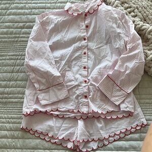 LAKE Pajamas - pink stripes with heart shaped buttons (size large)